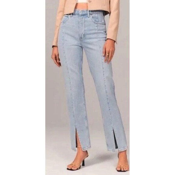 Abercrombie & Fitch The Skinny High Rise Split Hem Vent Jeans Blue 27/4 Long - Picture 7 of 16